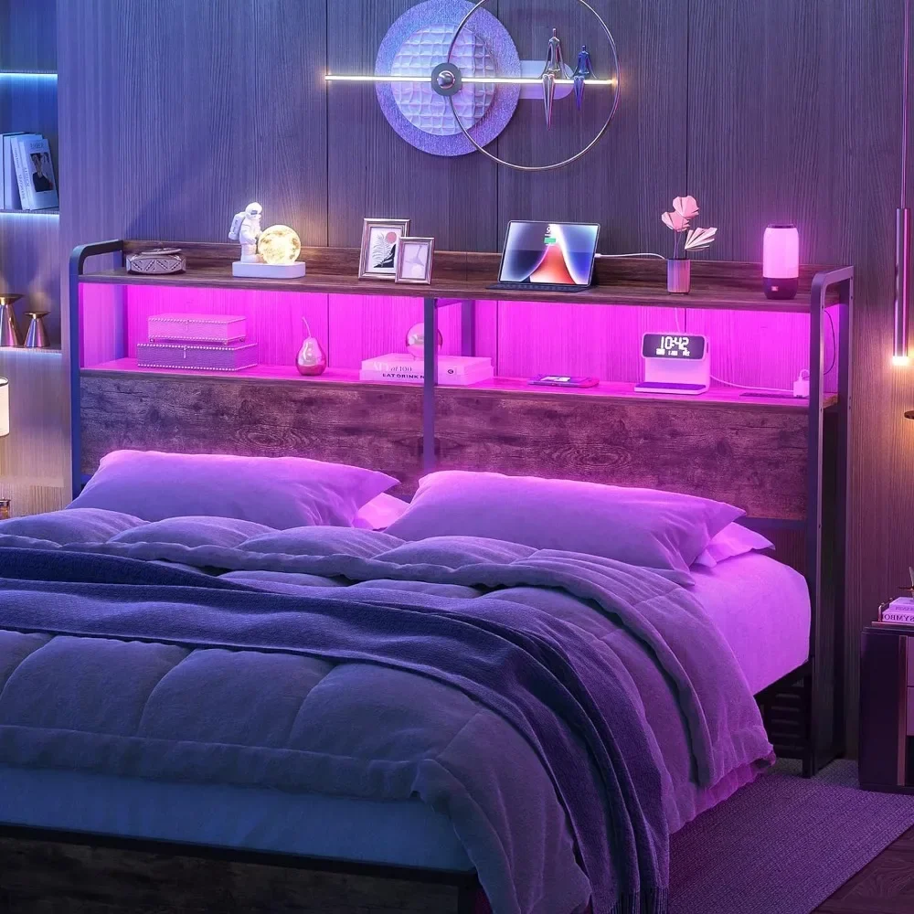 Queen Size Headboard with Outlets, USB Ports and LED Light, HeadBoards with Storage, Headboard for Queen Size Bed Frame - Image 2