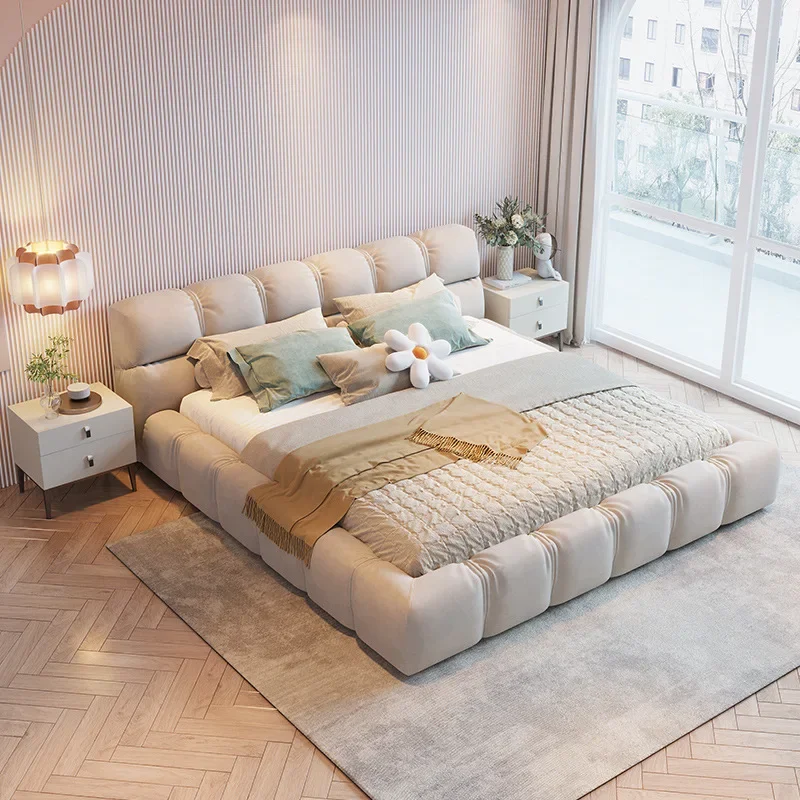 Atunus italian Nordic Cloud Beds Frame Tufted Double White Bed new design Fabric Platform wooden queen size bedroom modern bed - Image 3