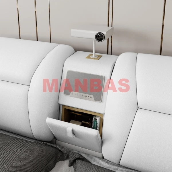 LINLAMLIM Genuine Leather Multifunctional Massage Bed Frame Ultimate Bed Tech Smart Camas Tatami Beds with Projector,Audio,Safe - Image 6