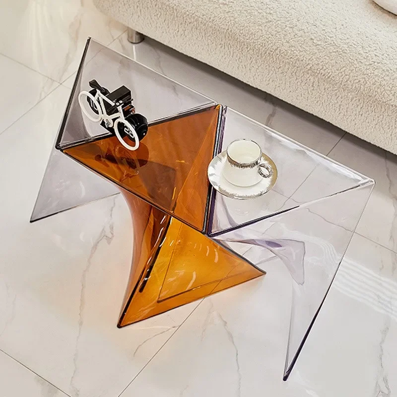 Acrylic Living Room Transparent Geometric Coffee Table Small Unit Minimalist Bedside Table Designer Lightning Corner Table - Image 3