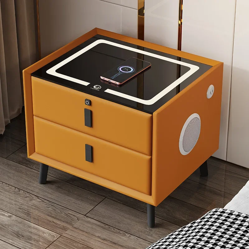 Modern Style Intelligent Bedside Table 2 Drawers Faux Leather Nightstands with Wireless Charging Bluetooth Speaker Side Cabinet - Image 3