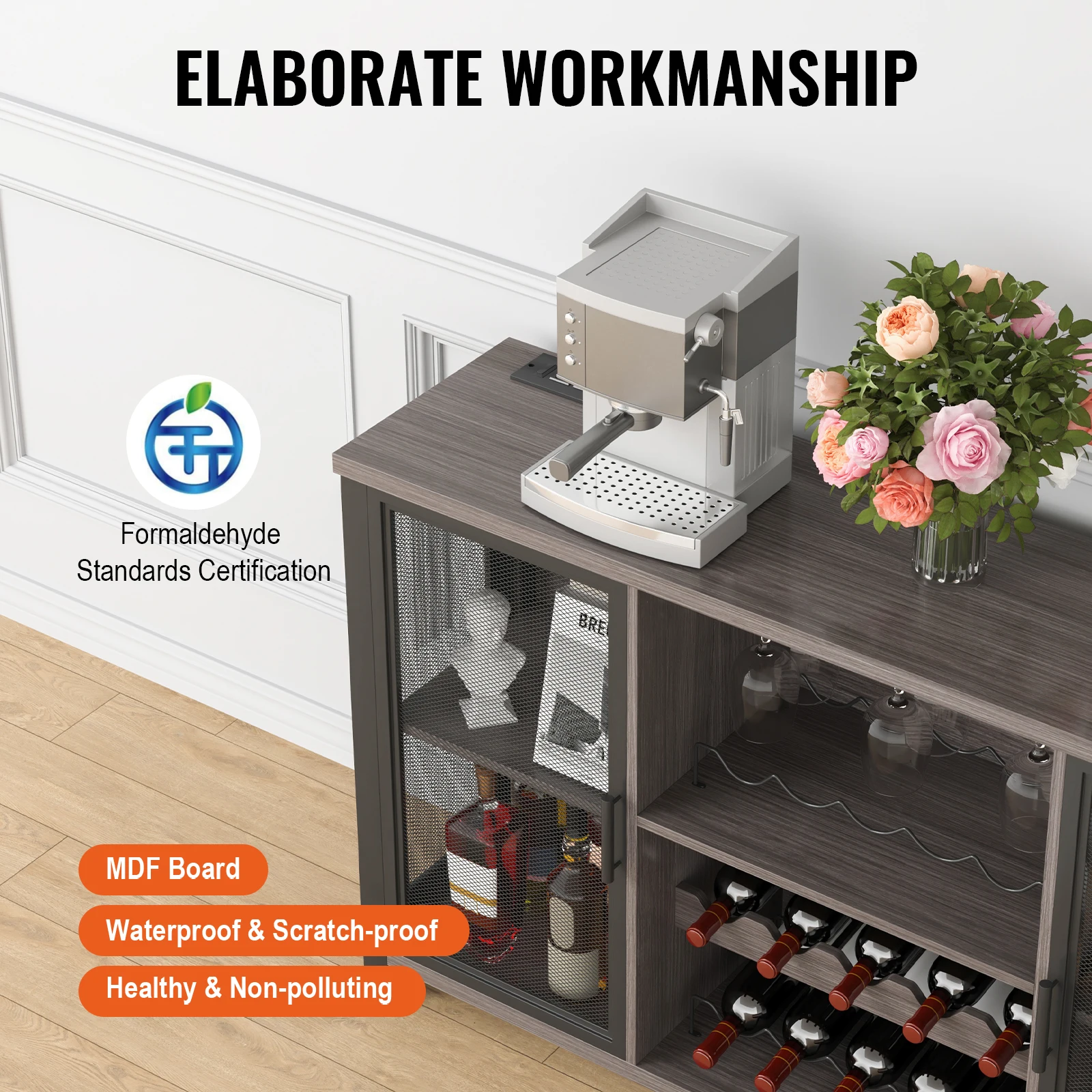 VEVOR 47 Inch Industrial Bar Cabinet Wine Table for Liquor & Glasses Sideboard Buffet Cabinet for Living Room Home Bar Kitchen - Image 6