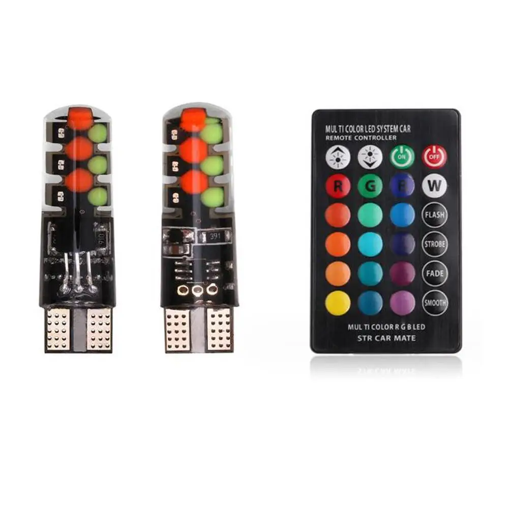 2pcs T10 W5W Led 194 168 W5W 5050 SMD Car Dome Reading Light Automobiles Wedge Lamp RGB LED Bulb With Remote Controller - Image 6