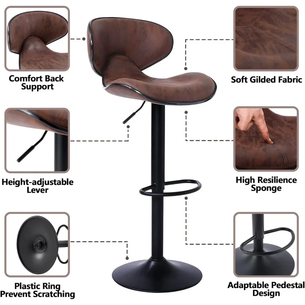 Armless Modern Bar Stool Chairs Fit Counter Island From 32” to 44” Adjustable Counter Height Bar Stools Set of 2 Retro Brown - Image 2