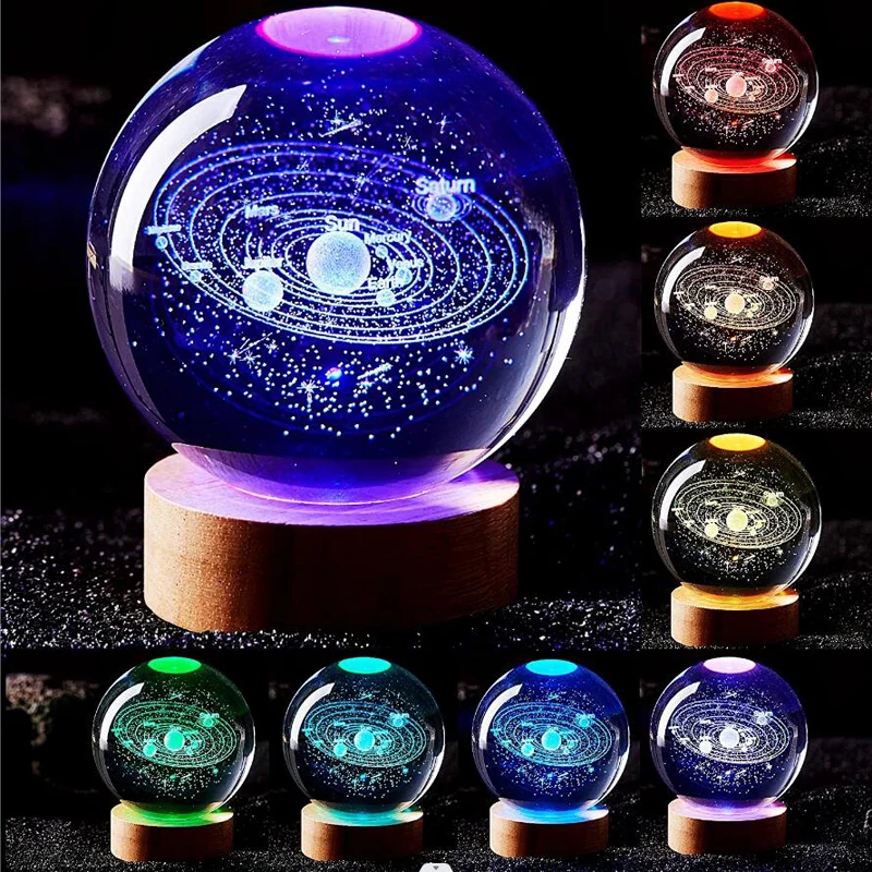 3D Solar system laser carving Crystal ball Color night light, Birthday gift for girlfriend, Classmates and children - Image 6