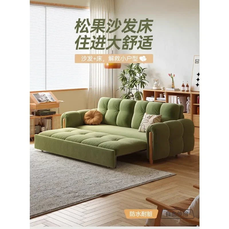 flannel foldable retractable sofa bed small apartment cream wind living room dual-purpose sofa bed storage - Image 2