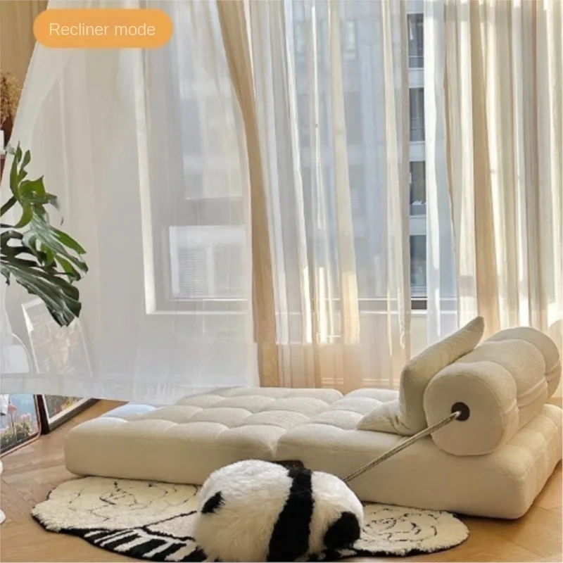 X&D Cream Style Lamb Fleece Leisure Folding Sofa Bed Fold Dual Use Single Small Unit Living Room Balcony Leisure Sofa Lazy Sofa - Image 3