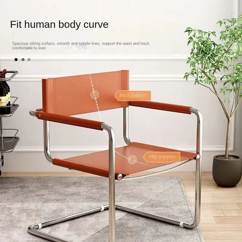 Vintage Armchair For Gentlemen Stainless Steel Saddle Leather Dining Chair Bauhaus Chair Chaise Salle A Manger Dining Chair New - Image 3