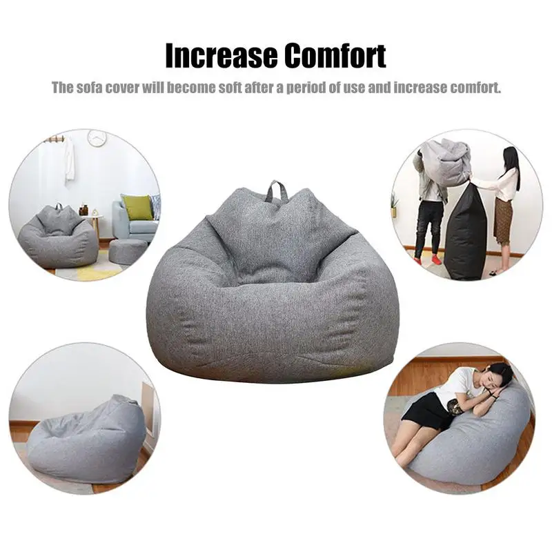 Large Small Lazy Sofas Cover Chairs without Filler Linen Cloth Lounger Seat Bean Bag Pouf Puff Couch Tatami Living Room Beanbags - Image 3