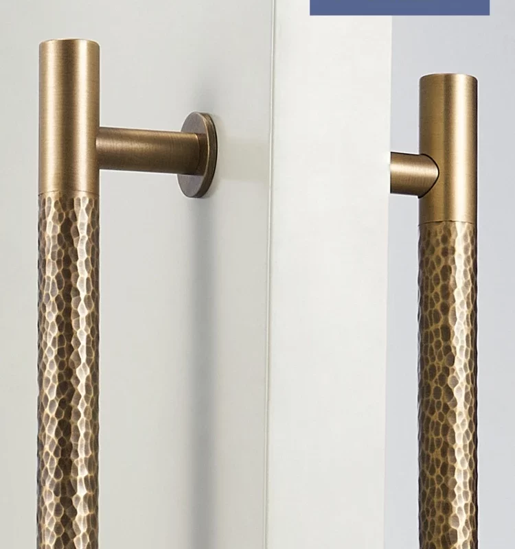 Nurlin Brass Handmade Hammer Patterned Entrance Gate Indoor Pull Single Double Installation Kitchen Appliance Door Handle Bar