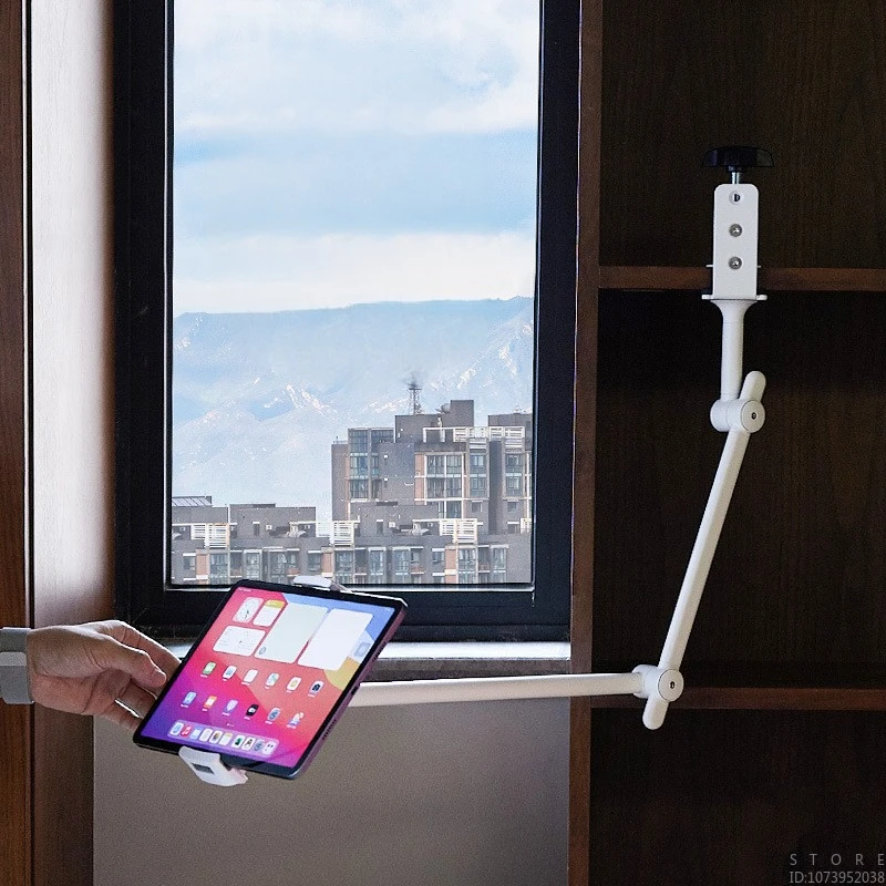 360° Cantilever Metal Desk Tablet Holder, Three-arm Suspension Adjustment, Suitable for 4.7-12.9-inch Mobile Phones and Tablets - Image 4