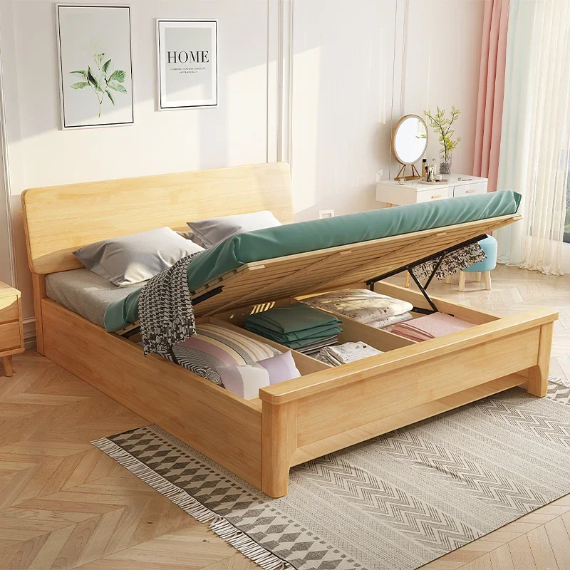 Minimalist Couple Bed Wood Modern Queen Size Hotel Bedroom Bed Lounge Luxury Camas Y Muebles Para El Hogar Home Furniture - Image 2
