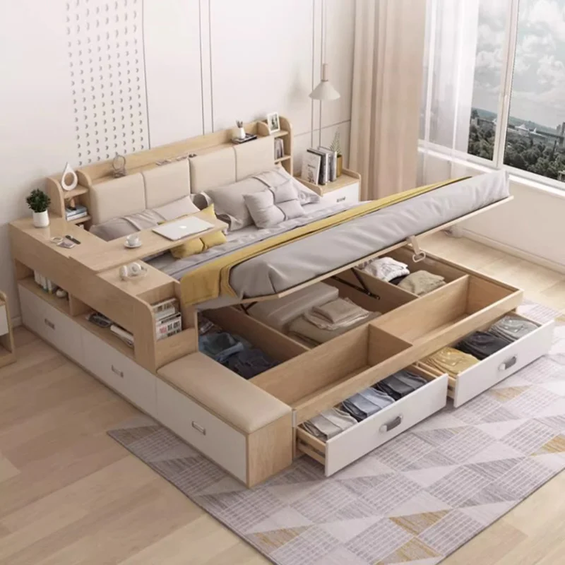 Minimalist Bedroom Bed Queen Size Aesthetic Multifunctional Storage Bed Modern Wood Cama De Casal Luxuosa Luxury Furniture - Image 4