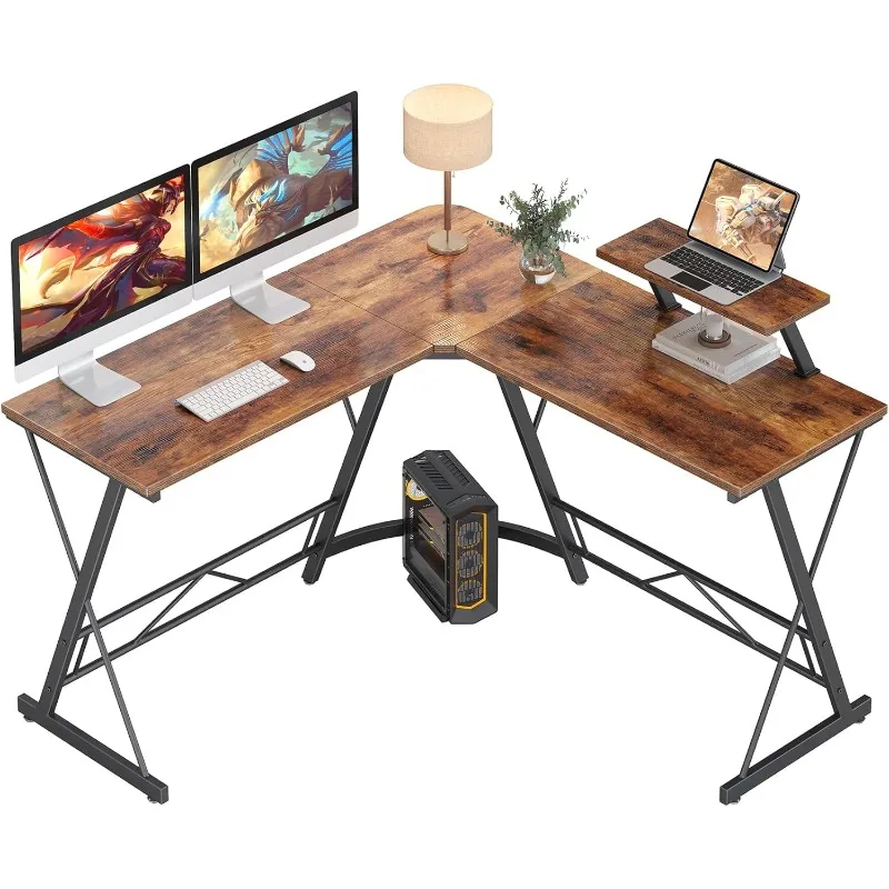 L Shaped Computer Desk: Corner Desk, Home Office Desk, Gaming Writing Workstation with Large Monitor Stand, Rustic Brown,51 Inch