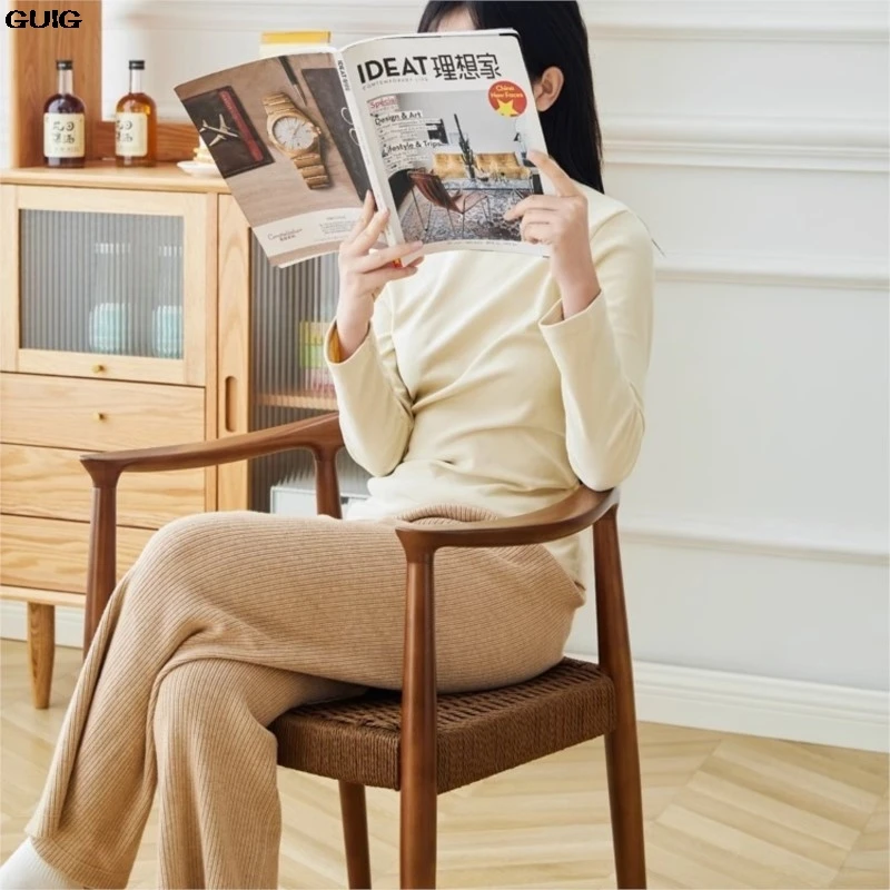 GUIG Japanese Casual Armchair Study Chair Tea Room Negotiation Chair Kraft Paper Rope Double-sided Braided Rope Dining Chair Hot - Image 3