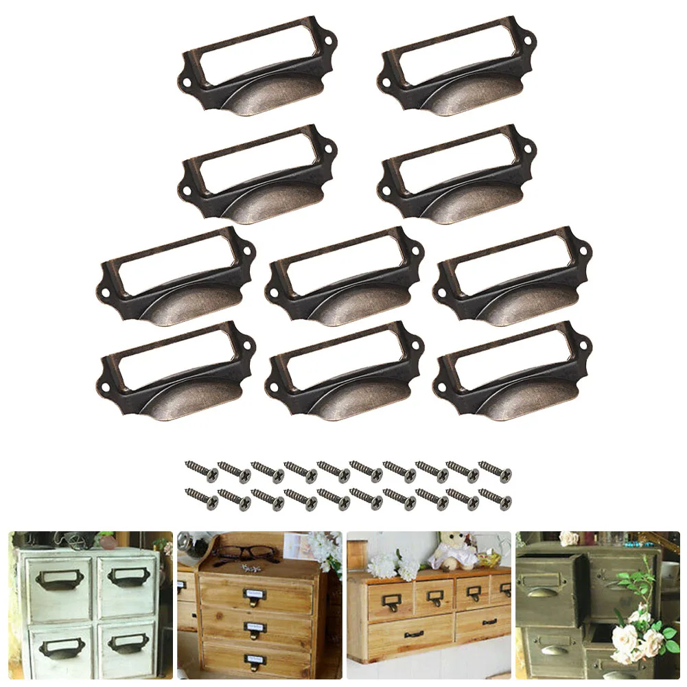 10 Retro Drawer Label Tag Pull Handle Jewelry Box Cabinet Frame File Card Holder For Furniture Cabinet Drawer Box Case Bin - Image 3