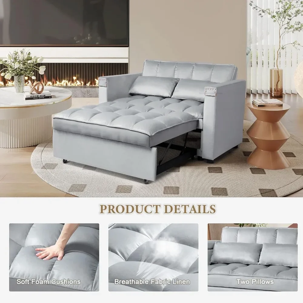 Sofa Bed,3-in-1 Multi-Functional Velvet Sleeper Couch Pull-Out Bed, 48''Chaise Lounge Adjustable Backrest Pillows,Small Space - Image 4