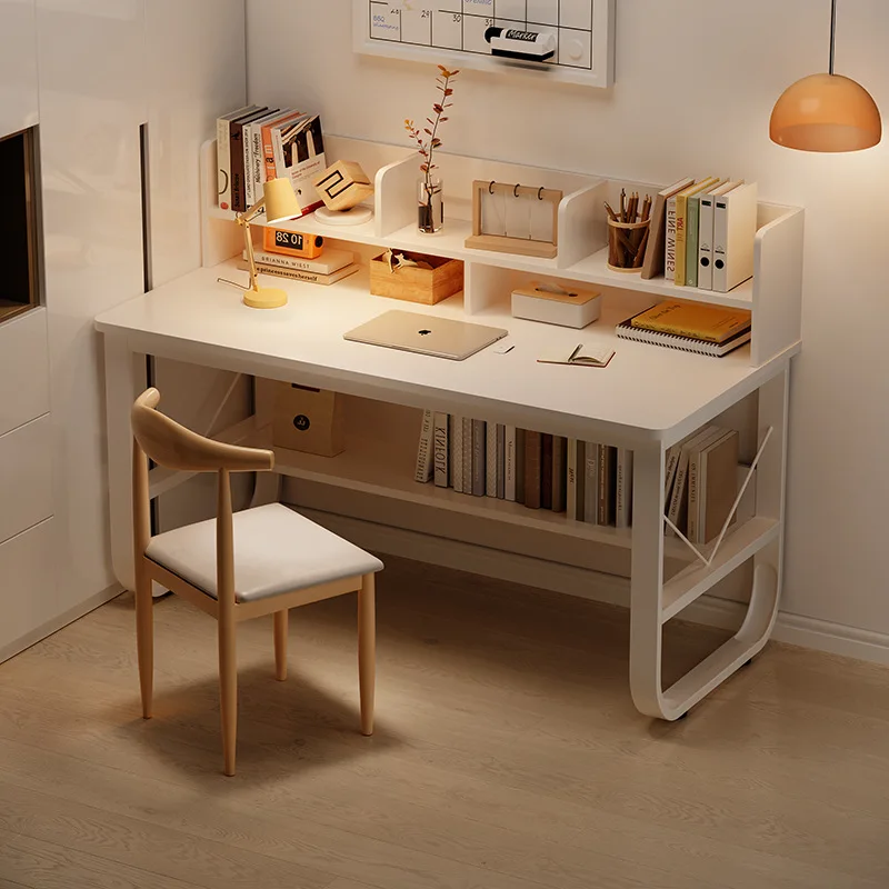 Computer Desk Desktop Home Desk Bookshelf Integrated Bedroom Student Writing Desk Study Table with a Bookcase Office Table - Image 2