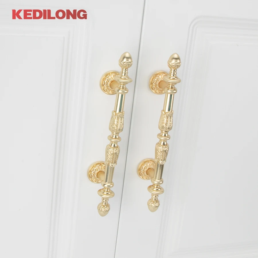 KEDLO European retro light luxury drawer gold long pull style kitchen cabinet silver Pull handle drawer antique knob - Image 2