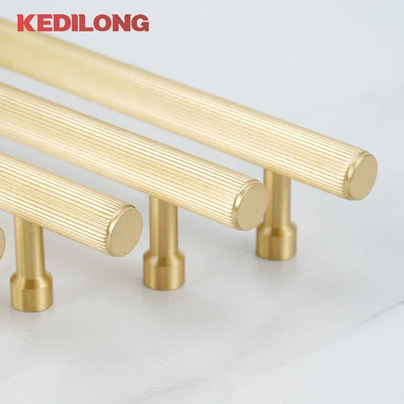 KEDLO European style solid brass striped long handle furniture hardware cabinets drawers cabinet doors pull rings small knobs