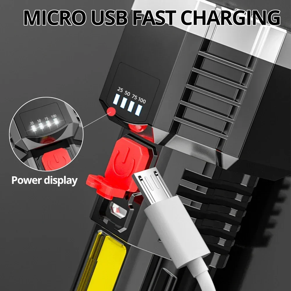High Power Rechargeable Led Flashlights 7LED Camping Torch With Cob Side Light Lightweight Outdoor Lighting ABS Material - Image 5
