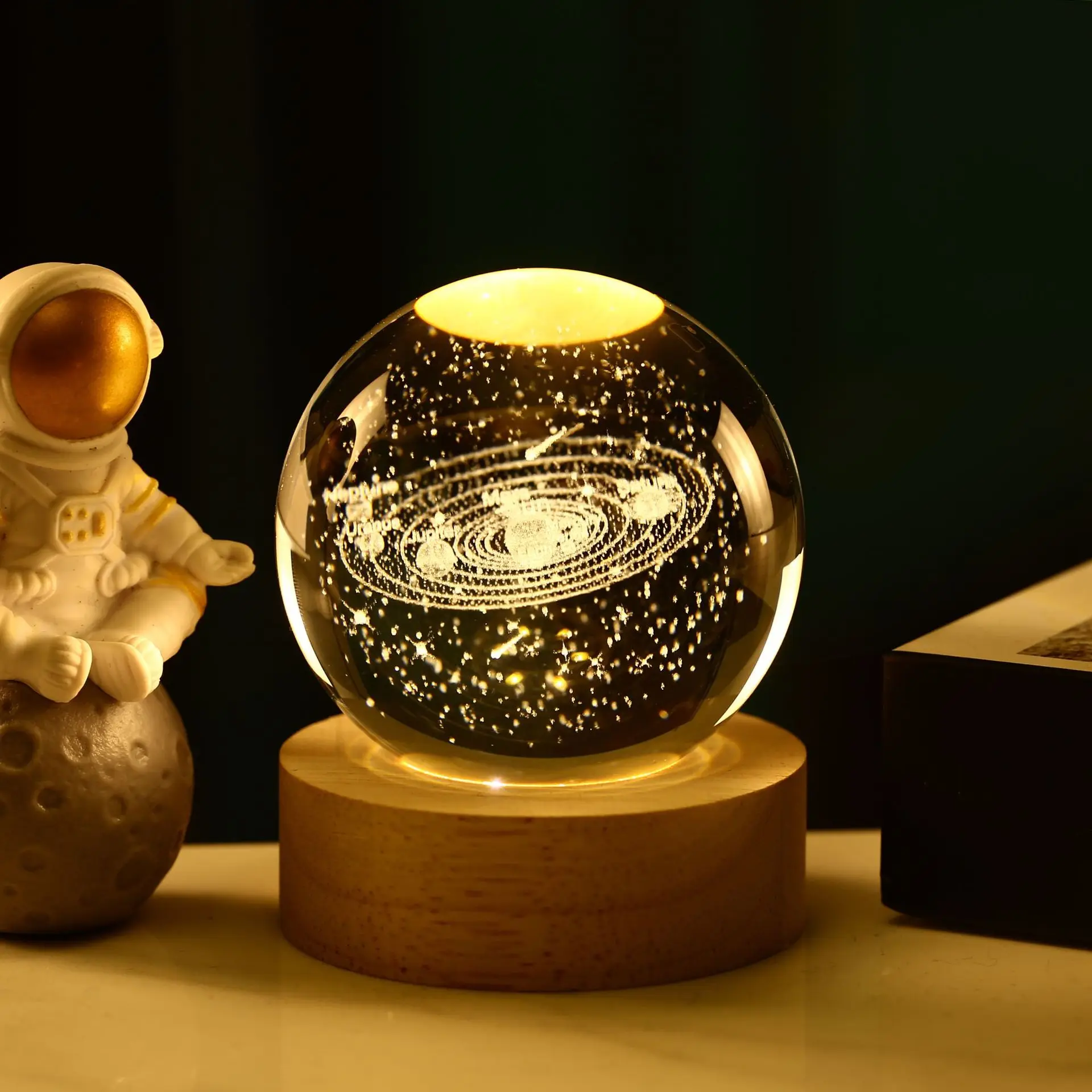 6cm 3D Crystal Ball Crystal Planet Night Light Laser Engraved Solar System Globe Astronomy Birthday Gift Home Desktop Decoration - Image 5
