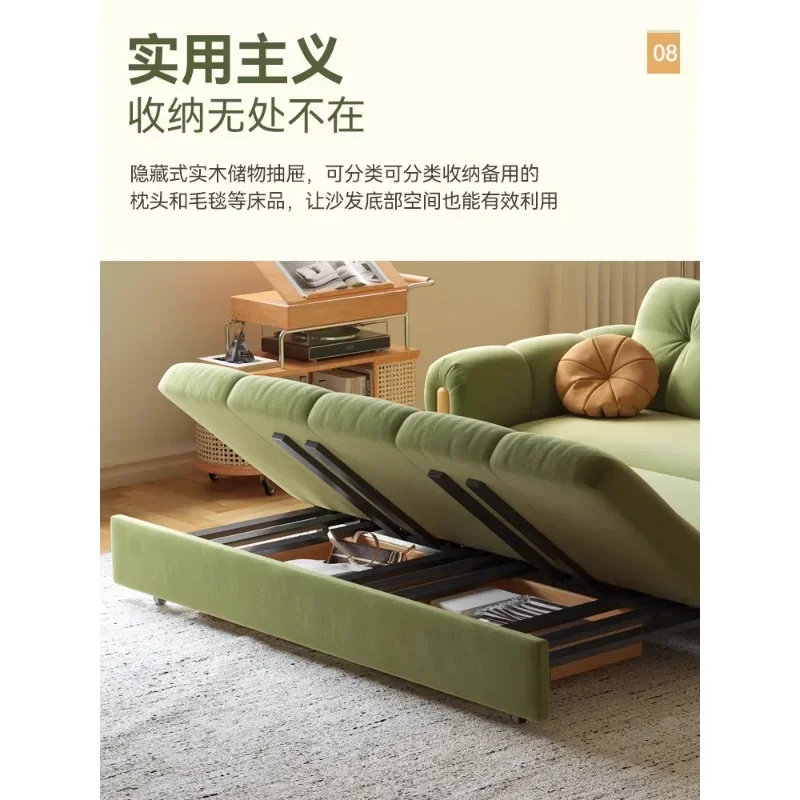 flannel foldable retractable sofa bed small apartment cream wind living room dual-purpose sofa bed storage - Image 6