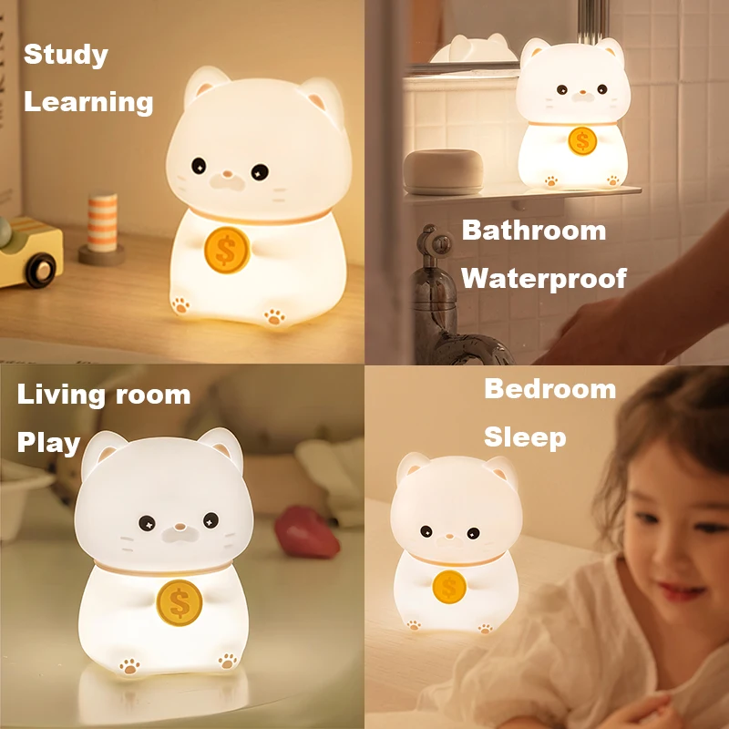 Mini Cat Night Light Sleep Light USB Rechargeable LED Silicone Lamp for Kids Bedroom Beside Lamp Baby Toy Children Holiday Gift - Image 6