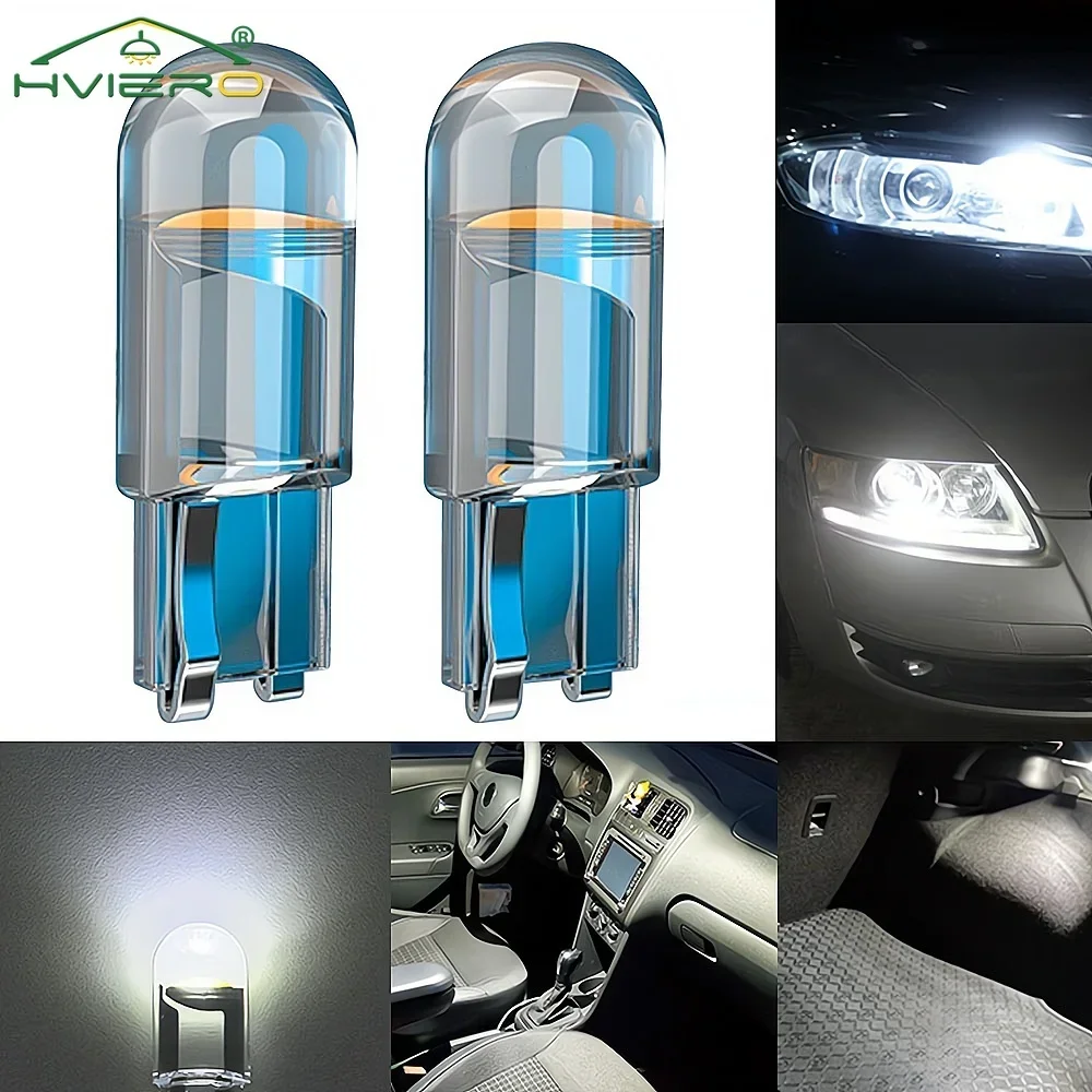 10Pcs Glass Cob LED Car Bulb W5W 194 T10 Wedge License Plate Lamp Dome Light White Auto Interior Reading Running Parking Backup - Image 3