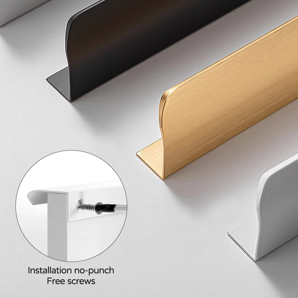 Hidden Furniture Handles Gold Black White Kitchen Cabinet Pulls Punch Free Handles for Cabinets and Drawers Arc Wardrobe Pulls - Image 3