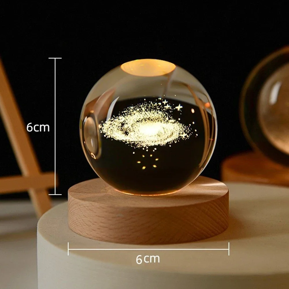 6cm 3D Crystal Ball USB LED Night Light Solar System Santa Claus Ambient Light for Bedroom Home Decor Table Lamp Children Gifts - Image 4