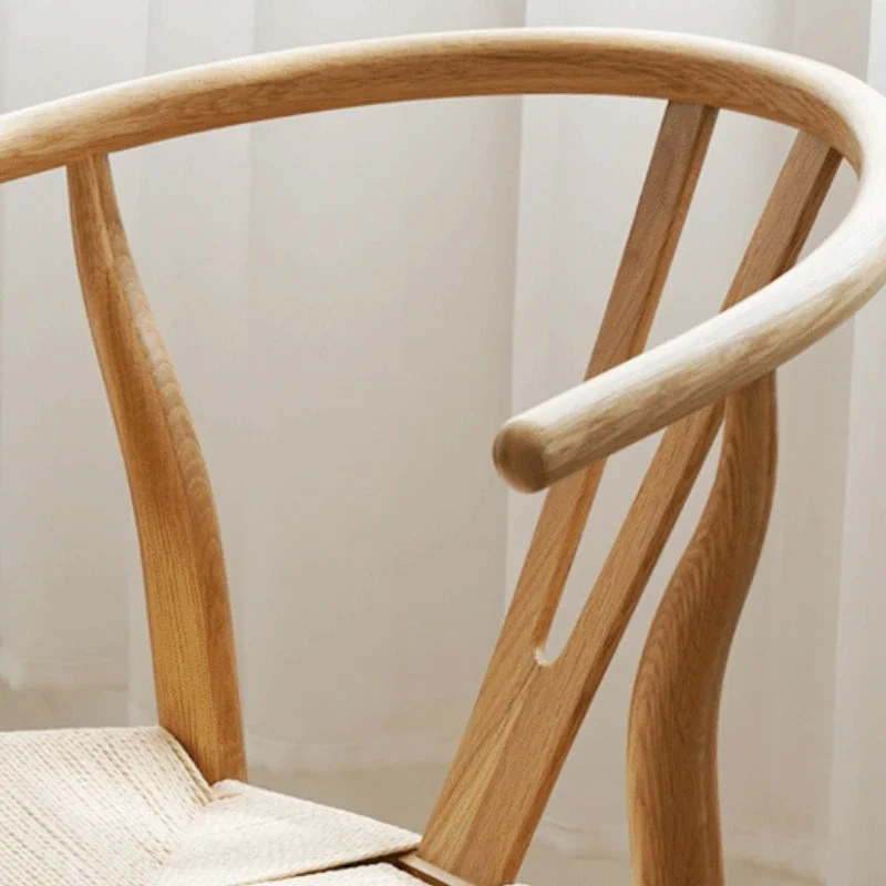 Dining Chair Oak Solid Wood Retro Backrest Dining Chair Rope Woven Hemp Portable Chairs Nordic Kitchen Modern Chairs Wooden - Image 4