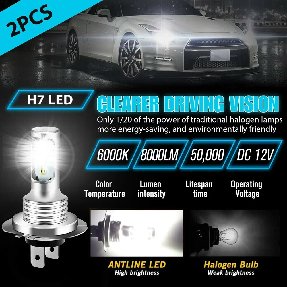 4 PCS H7 LED Headlight Bulbs High Low Beam 6000K Super White Lights Car Fog Lights Auto DRL H4 H8 H8 H11 Cob Chips 12V 24V 80W - Image 4