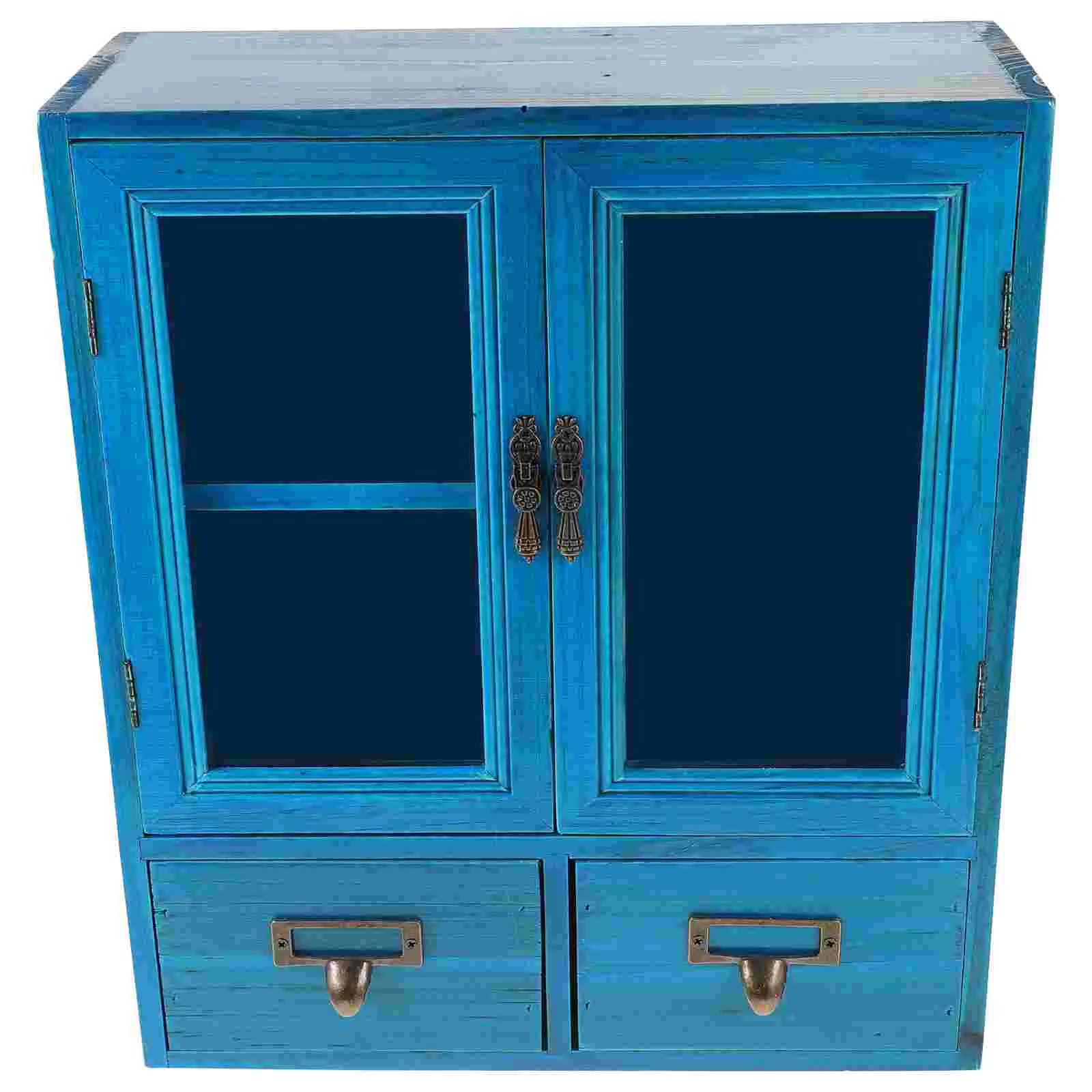 Bathroom Wall Cabinet Wooden Kitchen Storage Cabinet Wall Display Cabinet Glass Double Doors Two Small Drawers Laundry Room