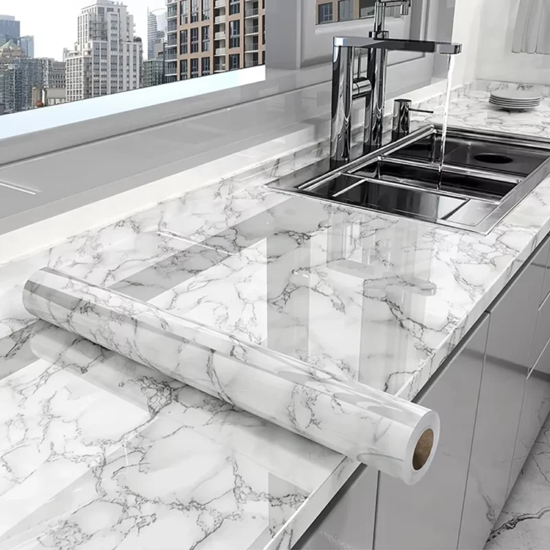 Kitchen Oil-Proof PVC Marble Sticker Waterproof Moisture-Proof Wallpaper Countertop Self-Adhesiv Cabinet Renovation Tile Sticker