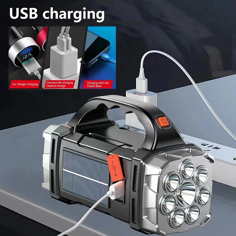 Portable Powerful USB Rechargeable Flashlight Solar LED Light With COB Work Light 4 Gear Charge Mobile Phone Camping Lamp - Image 4