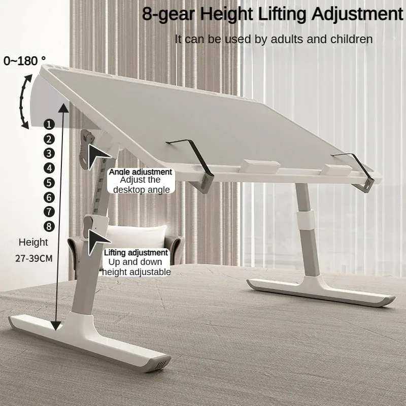 Foldable Lift Laptop Desk with Pen Holder, Gaming Desk with Radiator, Adjustable Reading Table, Bed Table for Breakfast Study - Image 5