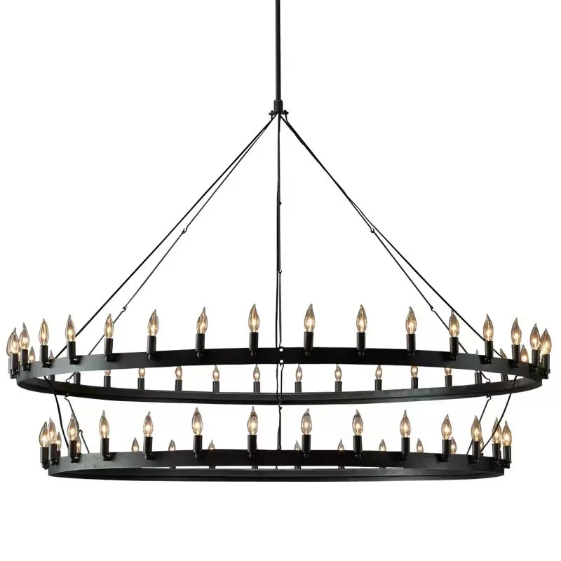 Modern American Retro Iron Pendant Lamp Vintage Industrial Led Droplight Round Cafe Restaurant Bar Knight Candle Chandelier - Image 6