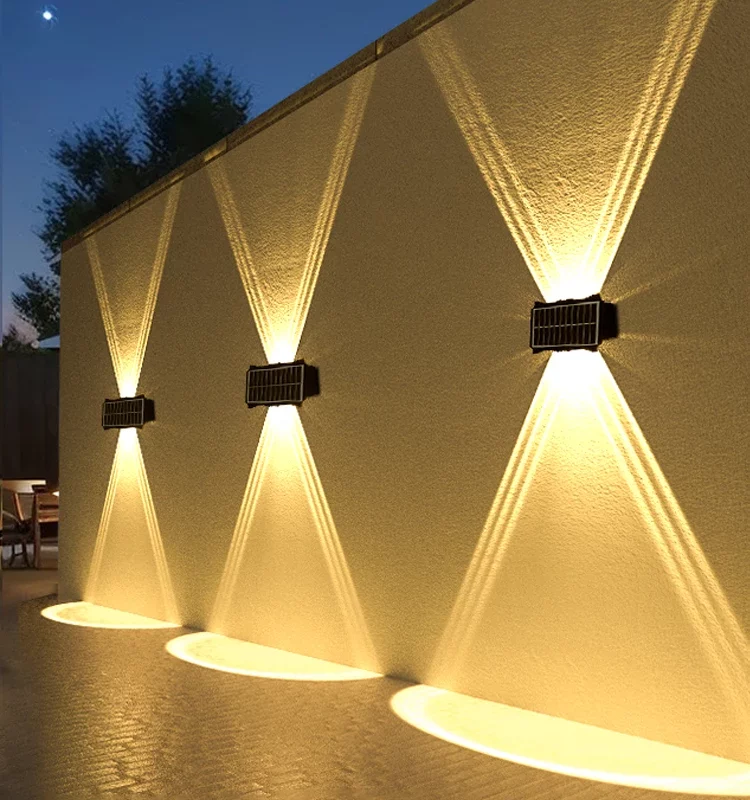 Solar Wall Lamp Outdoor Warm Light Waterproof Up And Down Luminous Lighting Balcony Yard Garden Decoration Lights Exterior Wall