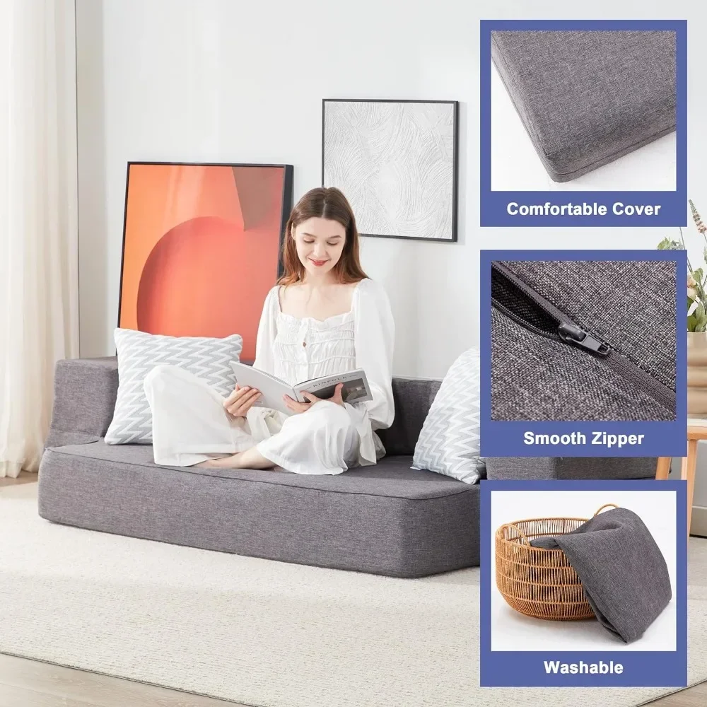 , Fold Out Couch Bed with 2 Pillows & Washable Cover Convertible Sleeper Folding Sofa Bed Mattress Queen - Image 6