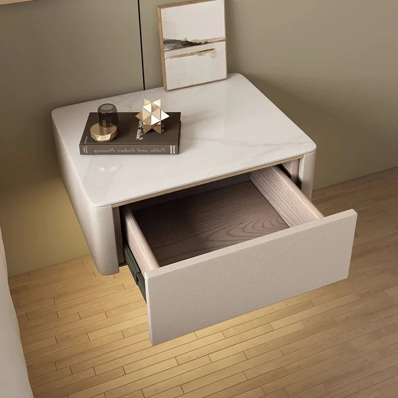 Modern Style Creative Floating Nightstand 1 Drawer Bedside Table with Sintered Stone Top - Image 4