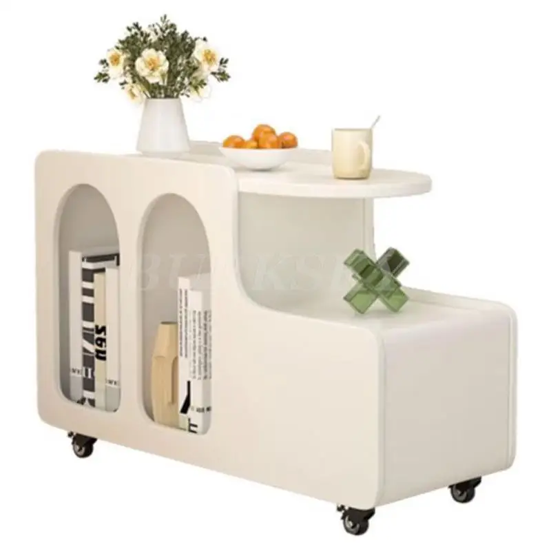 Mobile Coffee Table Side Table For Living Room Furniture Modern Cabinets Cream Style Storage Sofa Table With Trolley - Image 6