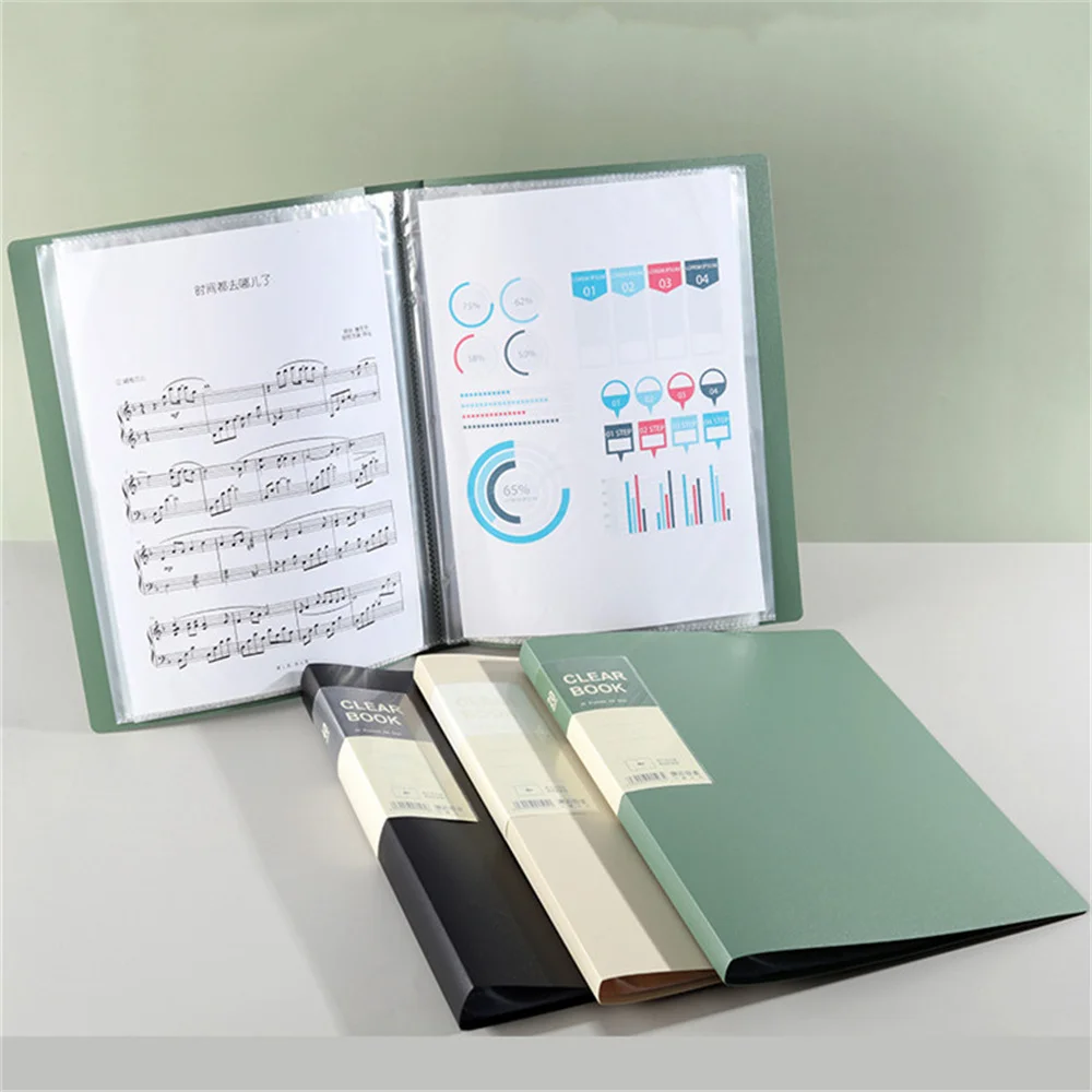 A4 File Folder Display Book 20/30/40/60 Pages Transparent Insert Paper Document Organizer Bag Office School Supplies Stationery - Image 2