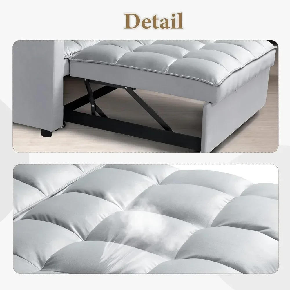 Sofa Bed,3-in-1 Multi-Functional Velvet Sleeper Couch Pull-Out Bed, 48''Chaise Lounge Adjustable Backrest Pillows,Small Space - Image 2