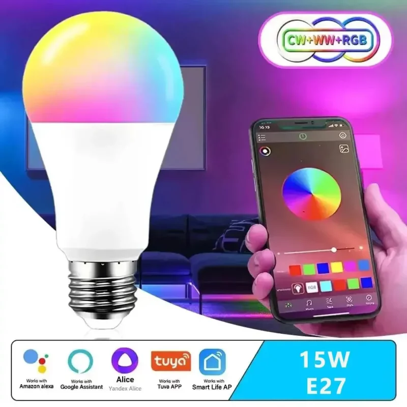Tuya Smart E27 Bulb Dimmable RGB Smart Light Led Bulbs 5W 10W 15W LED Bulb Smart Life App Voice Control with Alexa Google Home