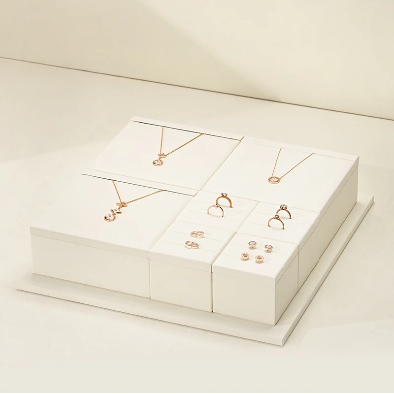 Ciyye Beige Premium Jewelry Display Stand for Rings Necklaces Earrings Display Counter Showcase Block Jewelry Display Props Set - Image 3