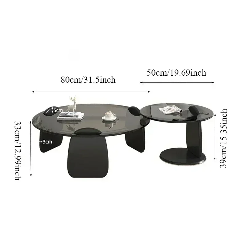 Black Glass Round Table Creative, Living Room Dining Table Easy Clean, Multi Size Coffee Table Set, Side Table Office Cafe Home - Image 6