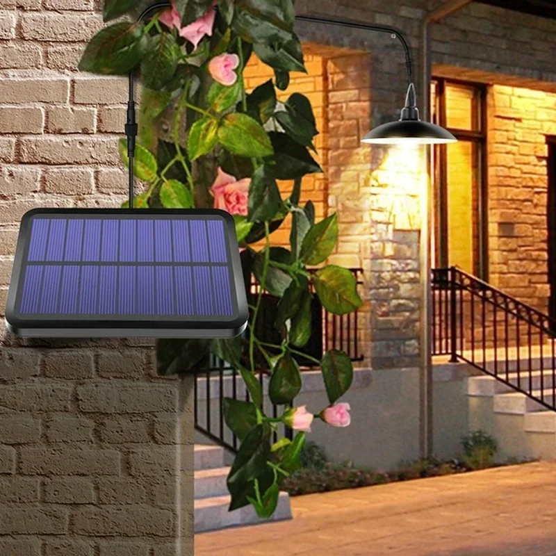 Solar Pendant Light Outdoor Waterproof LED Lamp Double-head Chandelier Decorations with Remote Control for Indoor Shed Barn Room - Image 3