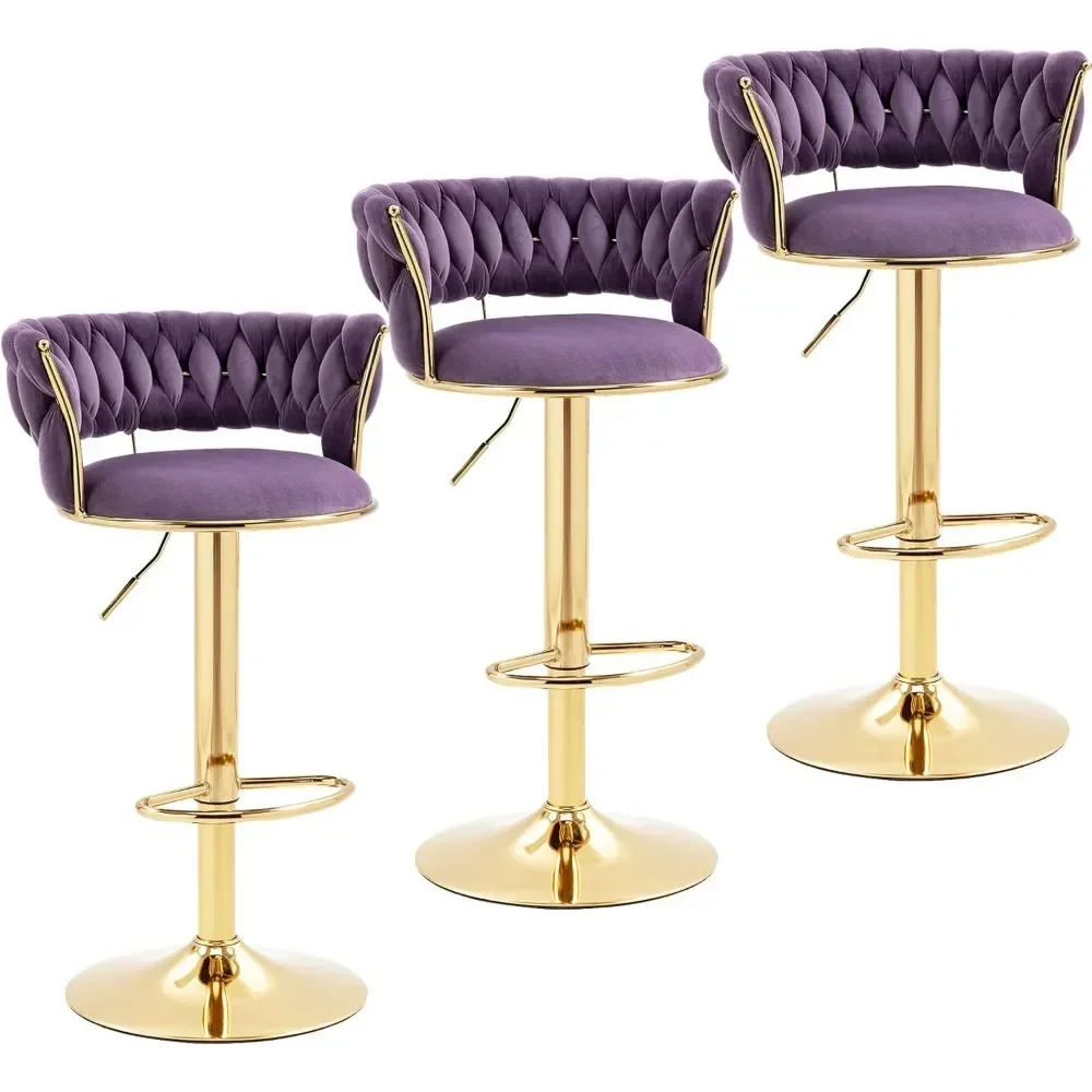Modern Velvet Bar Stools Set of 3, Swivel Counter Height Barstools Bar Height Adjustable Counter Stools Kitchen Bar Chairs - Image 3