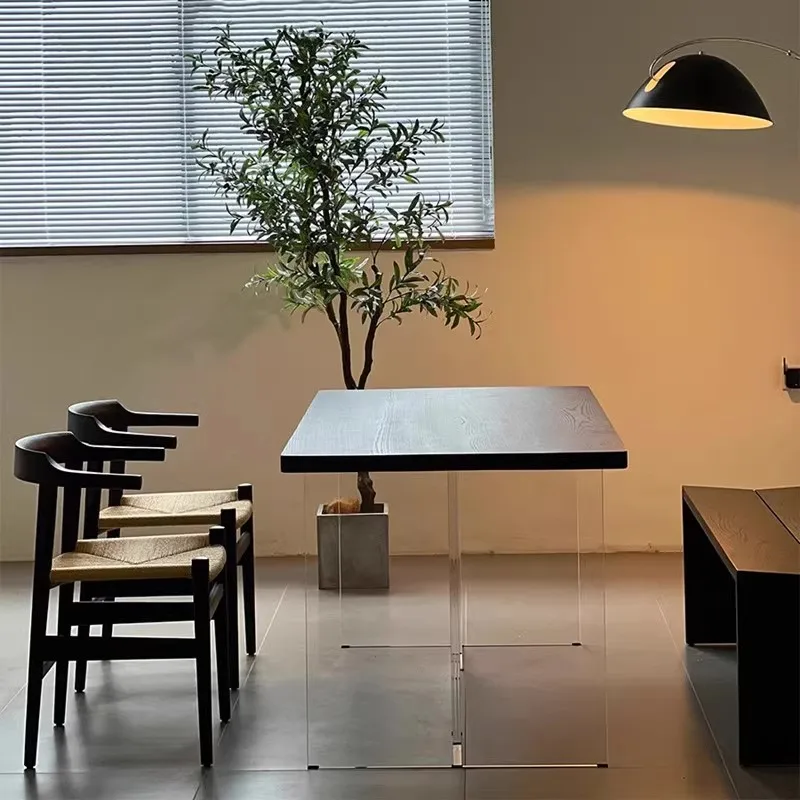 Black Transparent Dining Table Nordic Solid Wood Design Coffee Kitchen Tables Acrylic Retro Tavoli Da Pranzo Furniture HD50CZ - Image 2